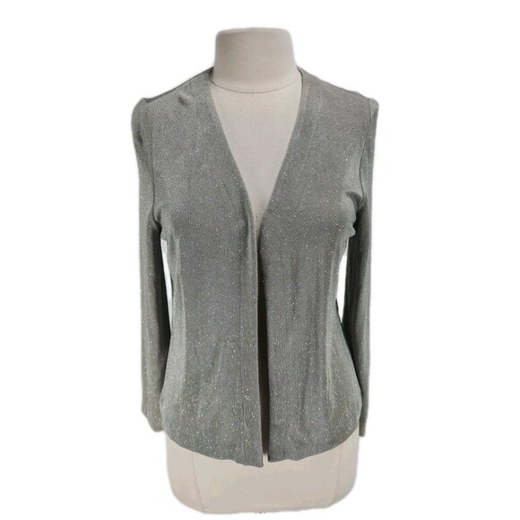 ALEX EVENINGS Women Size 10 Glitter Open Front Top Light Turquoise Long SLV 83P - Picture 1 of 6